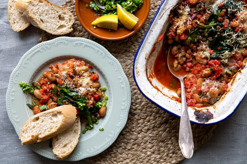 Borlotti-Bohnen-Auflauf mit Gremolata und Speck