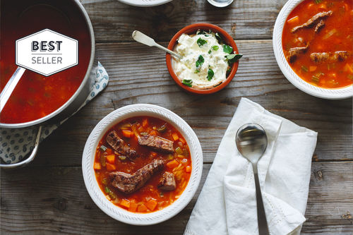 Rindfleisch-Eintopf mit Gemüse und Risoni-Nudeln