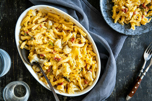 RS Chorizo-Blumenkohl-Pasta überbacken Mac-’n’-Cheese-Style