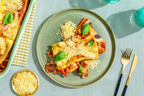 OP Vegane Lasagne bolognese mit Hafer-Béchamel und Panko-Topping