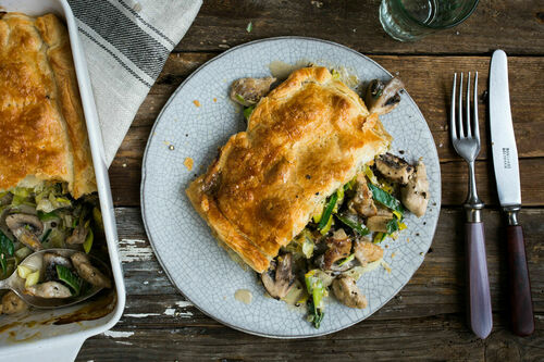 Englischer Hähnchenpie mit Champignons und Lauch
