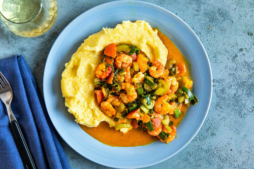 Garnelen Cajun-Style auf Kartoffelpüree mit Käse
