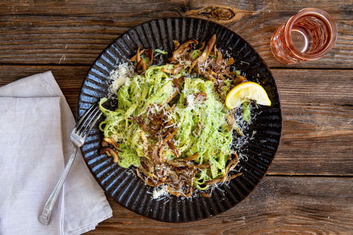 Pasta mit Austernpilzen und Crème-Pistu