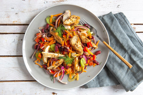 Mexikanische Hähnchenbrust mit Paprika-Kidneybohnen-Salat