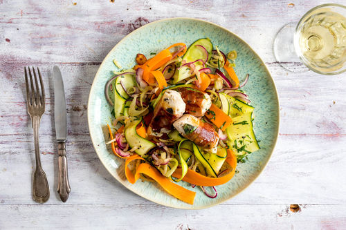 Chicken-Saltimboccas mit italienischem Gemüsesalat