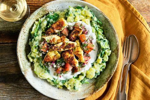 OP Gebratene Artischocken auf Stamppot mit Knoblauchjoghurt und Tomaten-Dill-Topping