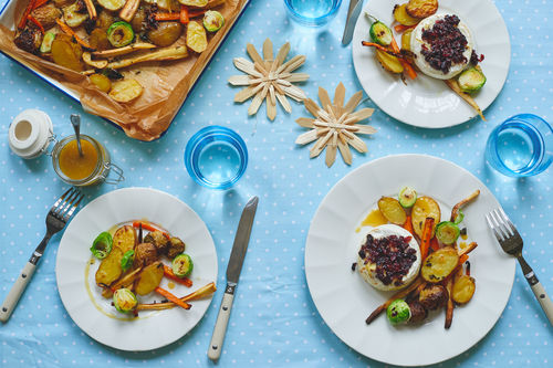 Süßlicher Ofenkäse mit Winter-Gemüse