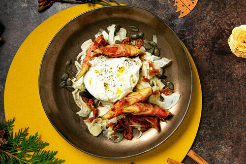 Special: Burrata und Birne in Serrano auf Fenchelsalat mit Orangendressing