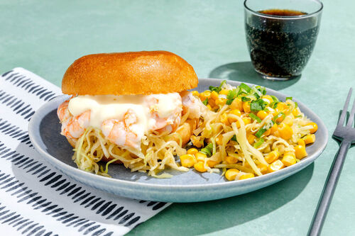 <650kcal: Cremige Ingwer-Garnelen im Sandwich mit knackigem Mais-Slaw