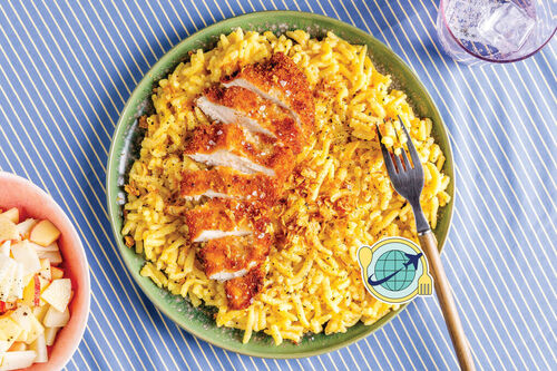 Special V3: Vegetarisches Hähnchenschnitzel an Trüffel-Käsespätzle & Apfel-Kohlrabi-Salat