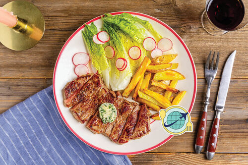 Special V2: Bio-Steak frites mit Schnittlauchbutter und Salat