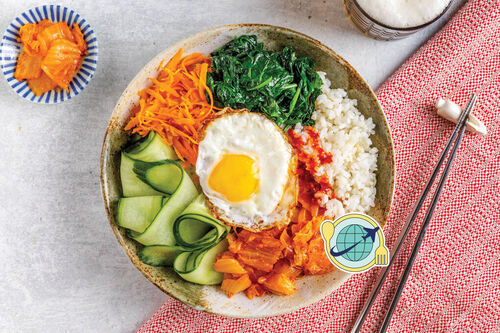 Special: Vegetarisches Bibimbap mit Spiegelei und Kimchi