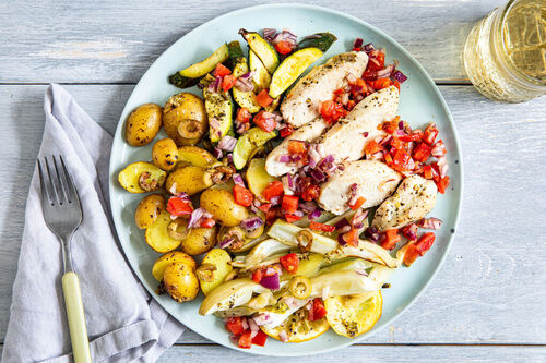 V2: Bio-Hähnchen in Oregano-Oliven-Marinade im Ofen gebacken mit Kartoffel-Fenchel-Gemüse
