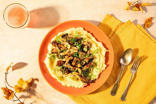 Würzige Pilzpfanne auf Pastinakenpüree mit Cheddar und Za’atar