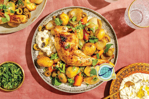 Special: Hähnchen-Gemüse-Tajine aus dem Ofen mit Auberginen-Joghurt & Dattel-Oliven-Sauce