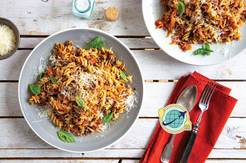 Special V3: Vegetarische Pasta bolognese mit Karotten und frischem Basilikum