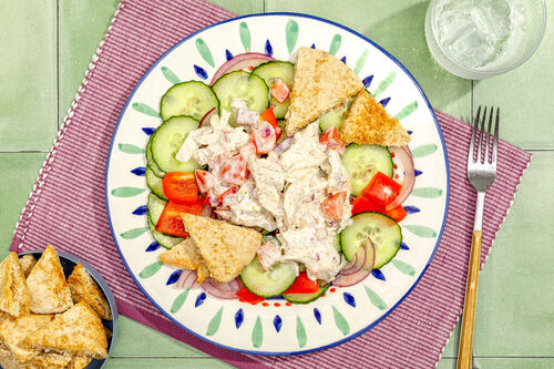 Za’atar-Bio-Hähnchensalat mit knusprigen Vollkornpitachips