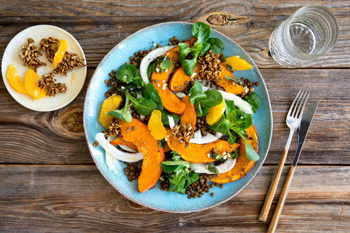 Winterlicher Linsensalat mit Kürbis, Fenchel und Orange