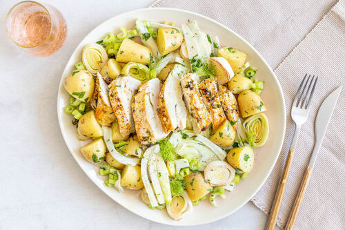 V: Bio-Hähnchen aus dem Ofen mit aromatischem Kartoffel-Fenchel-Salat