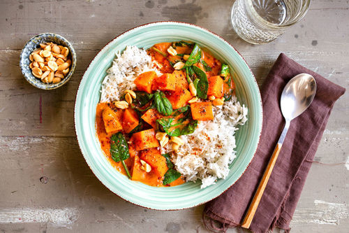 RS Afrikanischer Erdnusseintopf mit Spinat und Reis