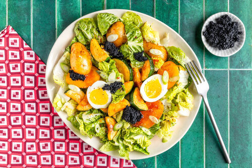 <650kcal: Kartoffeln mit Seealgen-Kaviar mit wachsweichem Ei und Gochujang