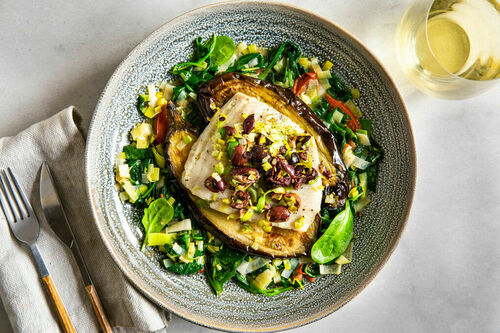Seehechtfilet mit Gremolata und Auberginen-Spinat-Gemüse