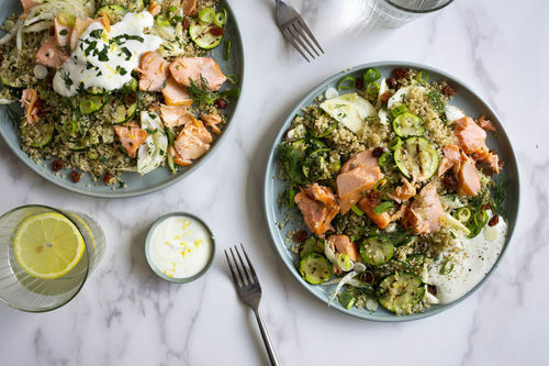 RESHOOT Feiner Stremellachs mit Rosinen auf Quinoa-Fenchel-Salat mit Joghurt