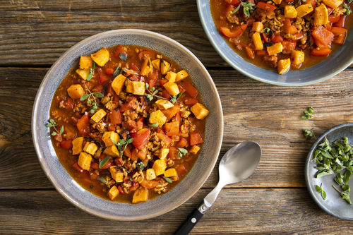 Deftiges Chorizo-Schweinehack-Ragout mit Süßkartoffel und Paprika