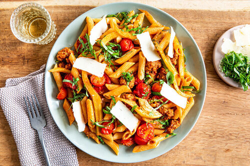 Linsen-Strozzapreti mit Schweinehack fruchtig-fein mit Fenchel und Kirschtomaten
