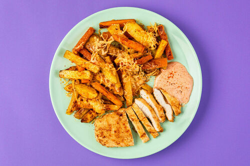 RS-KF Saftiges Hähnchenfilet aus d. Pf. mit überbackenen Ofenpommes