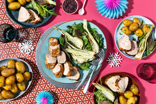 RS Schweinefilet mit Cranberrysauce an Fenchelsalat und Schnittlauchkartoffeln