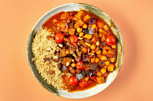 RS Marokkanischer Kichererbseneintopf mit Auberginen, Couscous und Oliven