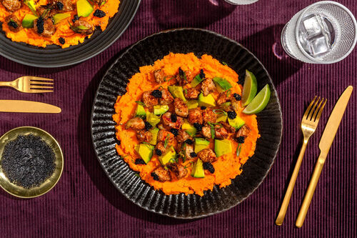 PR Tartare-style fried sesame coated tuna with avocado and sweet potato