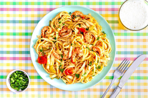 Garnelen mit Linsen-Strozzapreti fein-würzig mit Stangensellerie & Petersilie