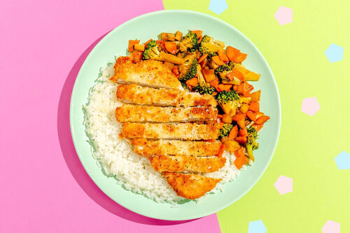 Tonkatsu mit würzigem Pfannengemüse auf duftendem Jasminreis