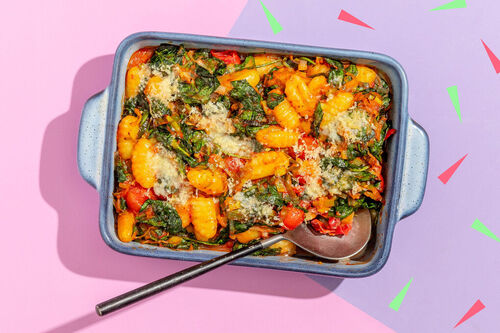 Saftiger Gnocchi-Auflauf mit Kirschtomaten und Spinat