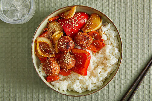 RS Vegane Hackbällchen Asia-Style mit Teriyaki-Gemüse auf Sushireis