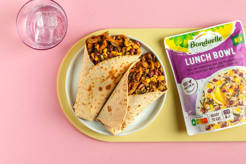 Burritos mit Schawarma-Pilzen und Bohnen-Reis-Gemüse