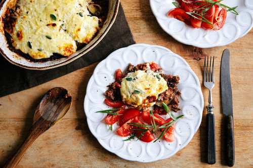 Lammhack-Auberginen-Moussaka Low Carb mit Schmand und Majoran