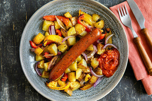 RS Rauchwurst mit Ofengemüse fruchtig-fein mit Ananas und Limette