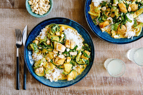 RS Mildes Curry mit Bio-Huhn und Ananas mit Lauch und Jasminreis