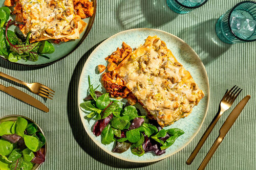 Überbackene Hackfleisch-Pilz-Lasagne mit Bio-Rinderhack und Béchamelsauce