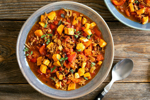 Chorizo-Schweinehack-Ragout mit Süßkartoffel und Paprika