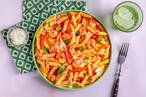 Penne mit Garnelen in leichter Tomaten-Zitronen-Sauce