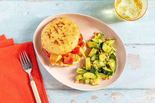 SF chicken curry sandwich with smashed cucumber salad