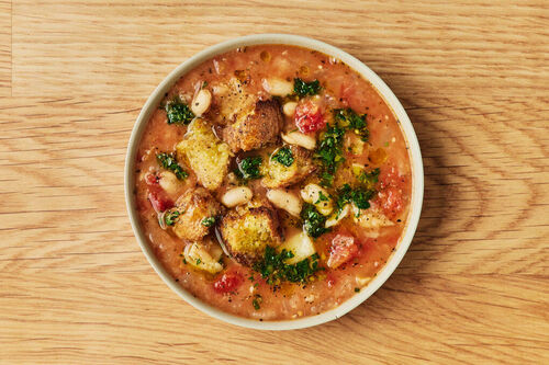 Italienische Kartoffel-Bohnen-Suppe mit Petersilien-Kapern-Gremolata