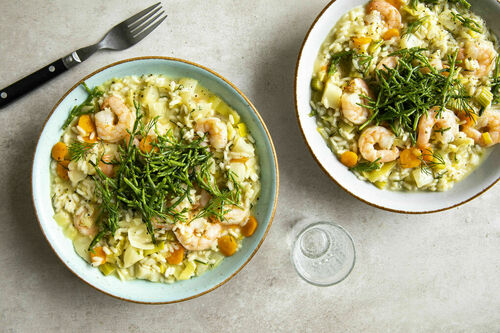 Garnelen-Fenchel-Risotto mit Queller und Dill