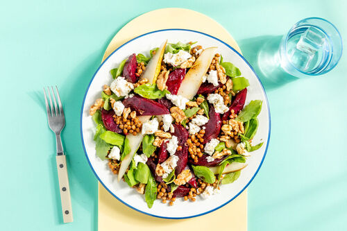 Rucola-Rote-Bete-Salat mit Linsen mit Ziegenfrischkäse und Birne