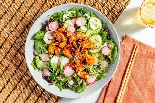 Japanischer Hähnchensalat mit Radieschen Low Carb mit eingelegter Gurke und Sesam