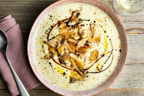 Blumenkohlsuppe mit Räuchermakrele Low Carb mit Balsamico